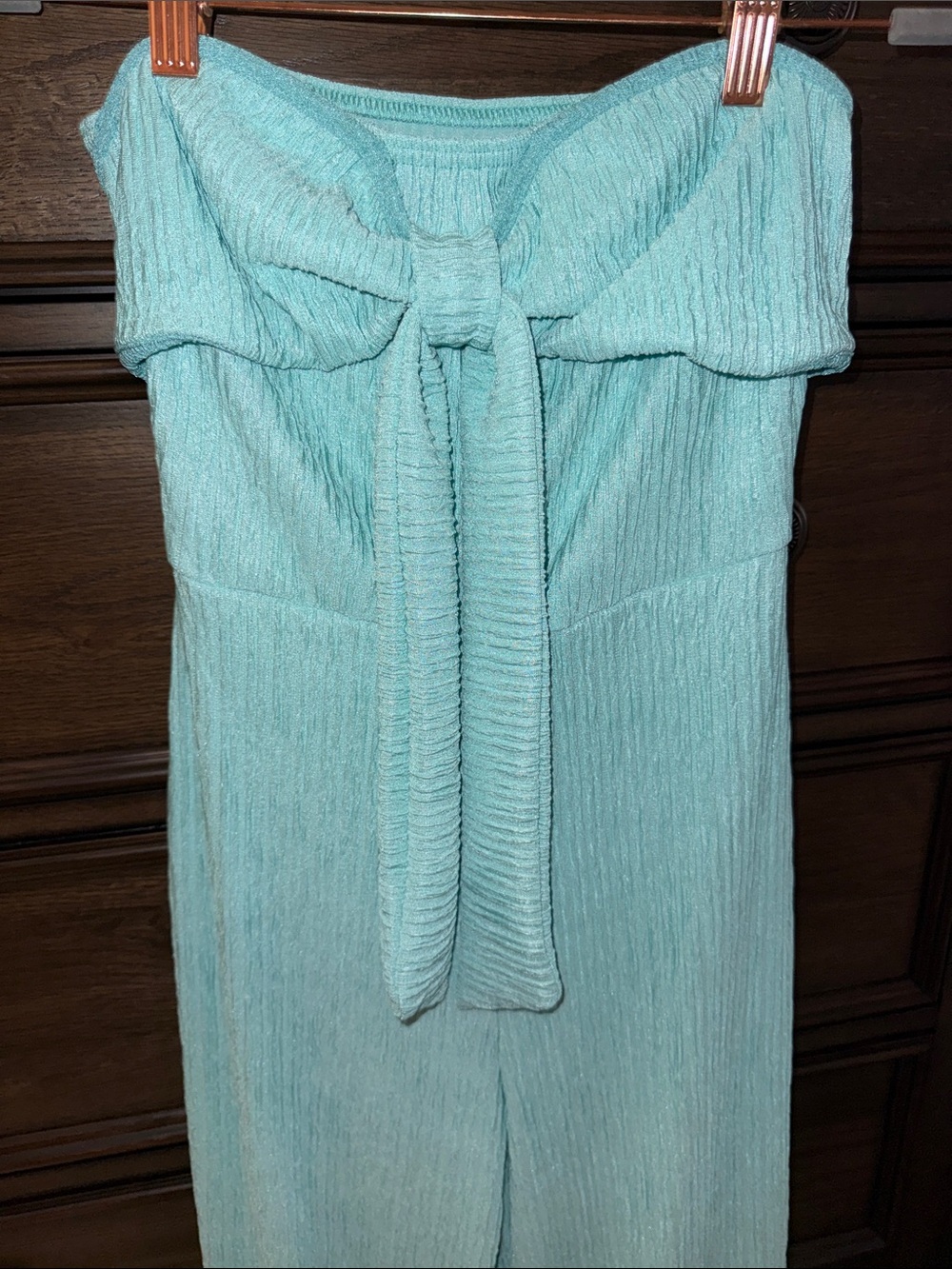 Strapless Tie-Front Wide Leg Jumpsuit - Aqua